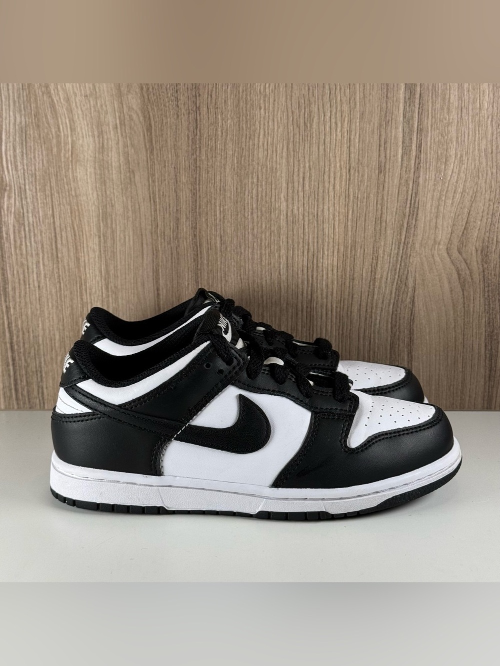 Nike Dunk Low Black/White Leather Low Top Sneakers CW1588-100 Size 1.5Y